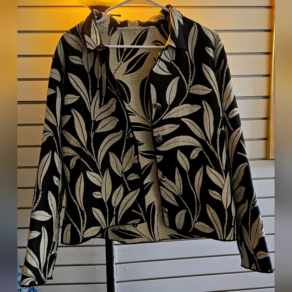 Handmade Monochrome Leaf Pattern Jacket Reversible Farm Rio Style